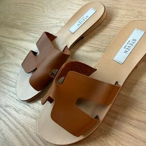 Seven7 Brown Leather Slide Sandals